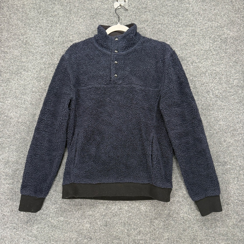 J.Crew‎ Mercantile Sherpa Fleece Pullover Mens Small Navy Blue 1/4 Snap Sweater